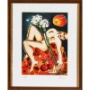 Bach, Elvira. Frau mit Nelkenstängeln, Glas und Kirschen, darüber ein Pfirsich. Farblithografie. 44 x 32,5 cm. Aufl. 26/99. Sign.