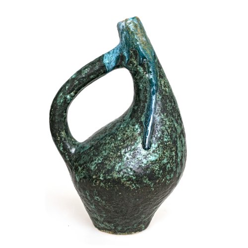 Henkelvase. Keramik, türkisfarben glasiert. H. 32 cm. Monogr.