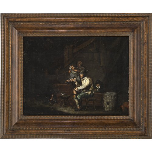 Deutsch, 18. Jh. Szene in einer Kaschemme. Öl/Holz. 26,5 x 35,5 cm. Rest., unsign.