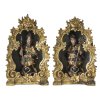 Zwei Kirchenväter, jeweils im Schrein. 18./19. Jh. Holz, übergangene Farb- und Goldfassung. Besch., rest. H. Figuren 34 cm.