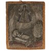 Votivtafel. Heilung im Krankenbett, auf Wolkenbank hl. Barbara. Süddeutsch. Besch., Rahmenleiste fehlt. 27 x 22 cm.