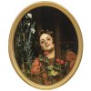 Schachinger, Gabriel. Mädchen am Blumenfenster. Öl/Malkarton. 69 x 57 cm. Rest. Rückseitig applizierte Signatur.