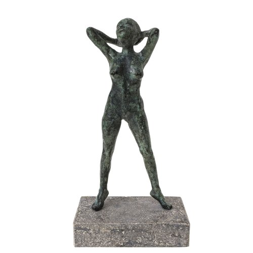 Andrés-Gayón, Antonio. Stehender Mädchenakt. Bronze, H. Figur 30 cm, auf Steinsockel.