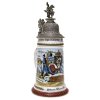 Reservistenkrug. Bayern, 2. H. 20. Jh. Fayence, Krug des Infanterie Rgt. 11. Comp. 1903/05 München. Zinndeckel mit Infanteriereiter , Daumendrücker mit bayerischem Löwen. Henkel mit Riss, rest. Deckel rest. Boden versehen mit 