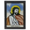 Hinterglasbild. Jesus mit Dornenkrone, Geiselungskette und Palmzweig, Tempera/Glas, mit Farbabrieb. 37 x 25 cm.