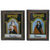 Zwei Hinterglasbilder. Maria und Josef. Buchers oder Sandl, 19. Jh. Tempera/Glas. Je 19 x 13 cm.