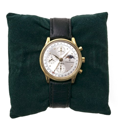 Herrenarmbanduhr. Chronoswiss. Metall, vergoldet. In Originalschatulle, mit Unterlagen.