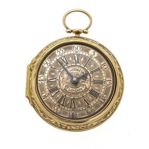 Herrentaschenuhr mit Übergehäuse (später, 18. Jh.). Gold. N. Hodges, London. 1 Zeiger erg. Mit Schlüssel.
