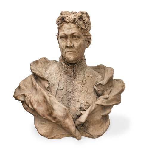 Büste eines Fürsten. Wien, Terrakotta, steinfarben, Reste von Farbfassung. Besch., rep. H. 74 cm.