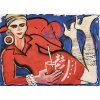 Druckgrafik (giclée), Liegende Frau in Rot mit Getränk. 44,5 x 61 cm. Sign., Ed. 9/50. Prägestempel Galerie Edition F.