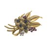 Brosche. 14 K Gold, Saphir-, Rubin-, Diamantbesatz.