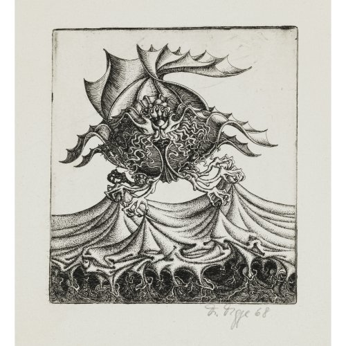 20. Jh., Surreale Darstellung. Radierung. 10,5 x 9 cm. Unleserlich sign., dat. 68.