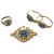 Brosche, ein Paar Ohrringe, Ring. Schaumgold, türkisfarbener Perlbesatz. Ring und Brosche besch.