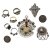 Konvolut Trachtenschmuck, 10-teilig (5 Ringe, 1 Münze als Knopf, 1 Münze als Brosche, 2 Anhänger, 1 Miedergeschnüranhänger). Tw. besch.
