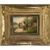 Kugelmayr, Max. Förster mit Hund vor Pferdegespann. Öl/Hartfaser. 11 x 15,5 cm. Sign.