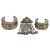 Usbekischer Schmuck. 3-teilig, 2 Armreifen, 1 Gürtelanhänger. Silber, Metallkern bzw. Weißmetall.