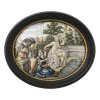 Bildplatte. Fayence, farbige Bemalung. Olympische Muse beim Bade. Oval. 22 x 27 cm.