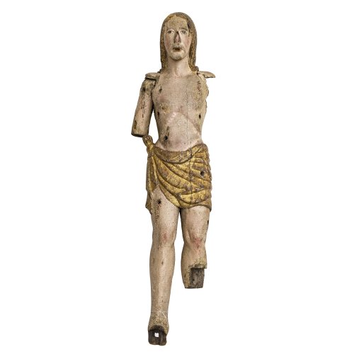 Sebastians-Prozessionsfigur. Lateinamerika. Besch., fragmentarisch. H. 97 cm.