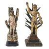 Zwei hl. Sebastiansfiguren. Holz, übergangene Farbfassung. Lateinamerika. Besch., rep. H. 23,5 -27 cm.