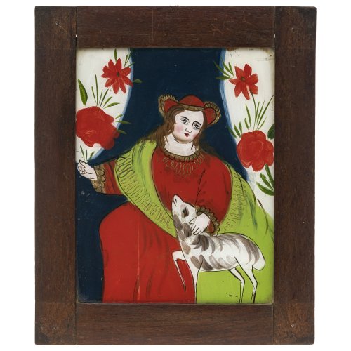 Hinterglasbild. Spanien. La divina pastora. Glas mit Haarriss. 24 x 18,5 cm.