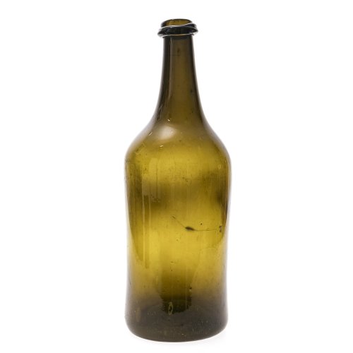 Große Flasche. Glas, olivgrün. H. 41 cm.