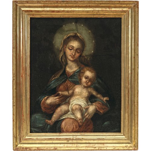 Italien, 17./18. Jh. Madonna mit Kind. Öl/Lw. 53 x 41 cm. Besch., rest., doubl. Unsign.