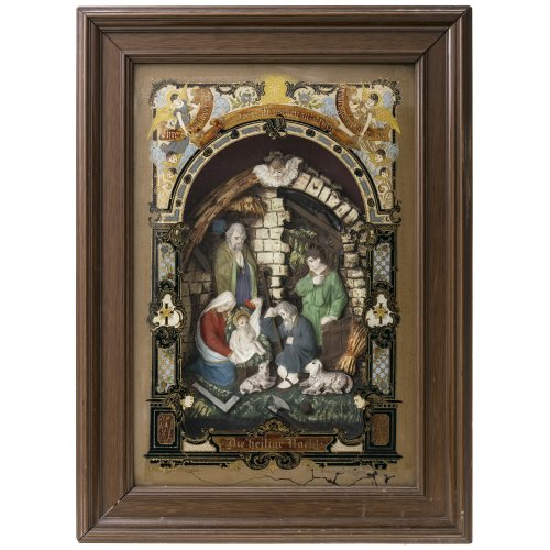 Kastenbild mit Spieluhr. Um 1900. 