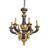 Kronleuchter. Empirestil, Holz, schwarz und gold gefasst. Best. H. 63 cm, ø ca. 53 cm.