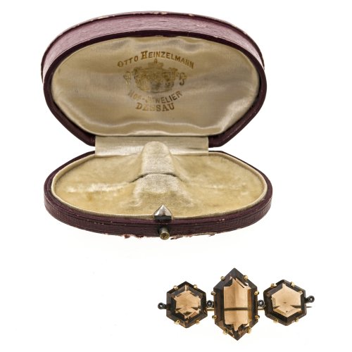Brosche mit Rauchquarz, Originaletui.
