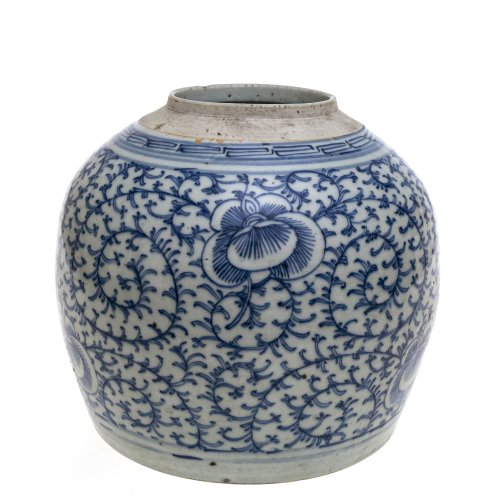 Ingwertopf. Blau glasiert. China. Ohne Deckel. Best. H. 20 cm.