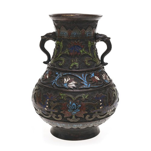 Zeremonialgefäß. Bronze, Email Cloisonné. China. Alterungsspuren.