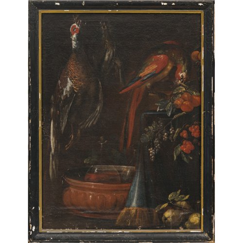 Italien, 17. Jh. Stillleben mit Papagei. Öl/Lw. 99 x 72 cm. Besch., rest.