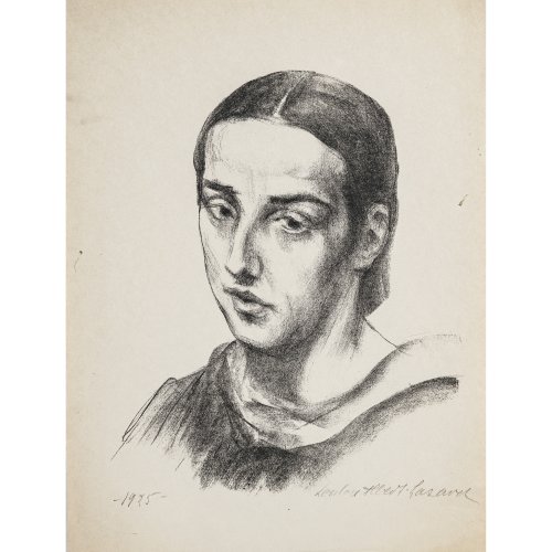 Albert-Lasard, Lou. Porträt eines jungen Mädchens. Lithografie. 50 x 37,5 cm. Sign., dat. 1925. Min. Knick- und Atelierspuren.