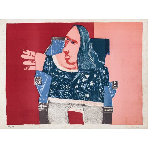 Quilici, Louis. Hommage à Picasso. Lithografie auf festem Papier, ca. 1955-70. 
49,2 x 66 cm Druckplatte, (Blatt 56,2 x 76 cm). Sign. unten rechts, nummeriert 42/80 unten links.