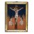 Hinterglasbild. Bayern, 20. Jh. Christus am Kreuz, flankiert von zwei armen Seelen im Fegefeuer. Tempera/Glas. 17 x 13 cm.