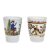 Zwei kleine Becher. 19. Jh. Weißes Milchglas mit farbiger figürlicher und vegetativer Emailmalerei.  H. 10  cm. Farbabrieb.
