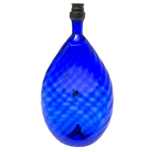 Nabelflasche. Tirol, 19. Jh. Blaues Glas, schräg gerippt, eingestochener Boden. Zinnschraubverschluss. Feiner Abrieb. H. 22,5 cm.