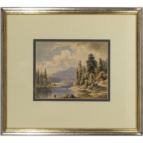 Anton Doll. Blick aus dem Tal auf das Hochgebirge. Aquarell/Papier. BA: 22,7 x 28,7 cm. Signiert.