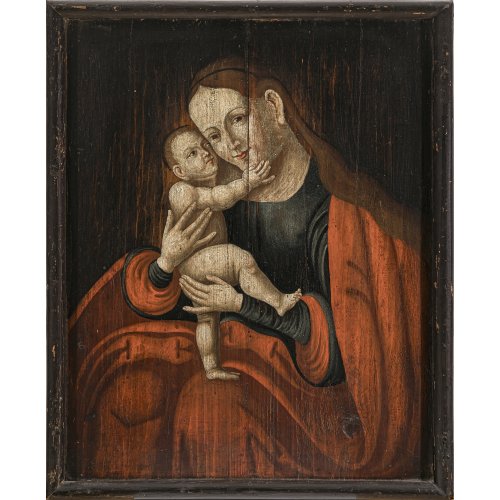 Süddeutsch, 18. Jh. Maria Hilf. Öl/Holz. 69 x 55 cm. Unsign. Riss.