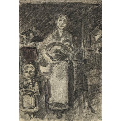 Lichtenberger, Hans Reinhold, zugeschrieben. Junge Familie auf Reisen. Mischtechnik/Papier. 30 x 21 cm. Unsign.