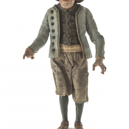 Krippenfigur. Bürger. Neapel, 18. Jh. Originale Kleidung. H. 29 cm.