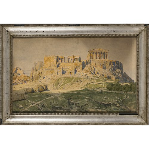 Diemer, Michael Zeno. Blick auf die Akropolis. Mischtechnik/Karton. 34 x 54 cm. Sign., dat. 1910.