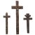 Drei Reliquienkreuze. Holz, geschnitzt. Ein Schieber klemmt, eines ohne Inhalt, eines unvollständig. L. 17-29 cm.