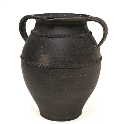 Henkeltopf. Irdenware, Schwarzgeschirr, Niederbayern. H. 26 cm. Leicht best.