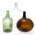Drei Vorratsflaschen. Grünliches und braunes  Glas. Alterungs- und Gebrauchsspuren, best. H. ca. 34-47 cm.