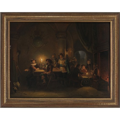 Sjamaar, Pieter Gerard. Nächtliche Szene in einem Wirtshaus. Öl/Holz. 46 x 61 cm. Rest., sign.