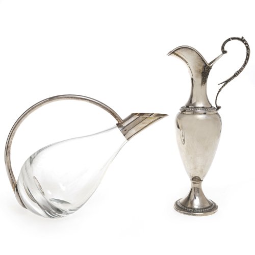 Wasserkanne, Silber und Weinkanne (Dekantierer), Glas mit Silbermontierung.