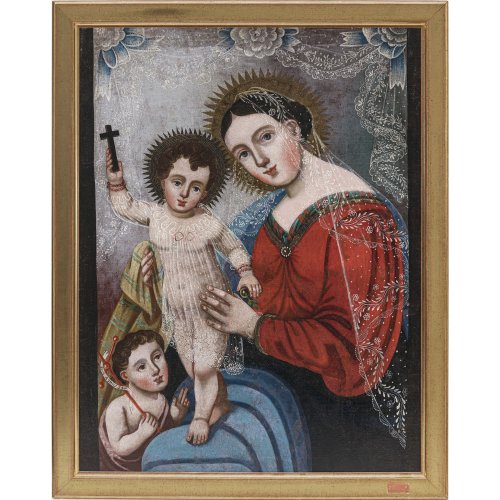 Österreich, 18./19. Jh. Muttergottes mit Kind und dem Johannesknaben. Öl/Lw. 75 x 57 cm. Rest., unsign.
