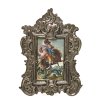 Andachtsbild. Hl. Georg. Aquarell. 9 x 5,5 cm. Rahmen mit versilberter Rocailleblende, Holzkern besch.