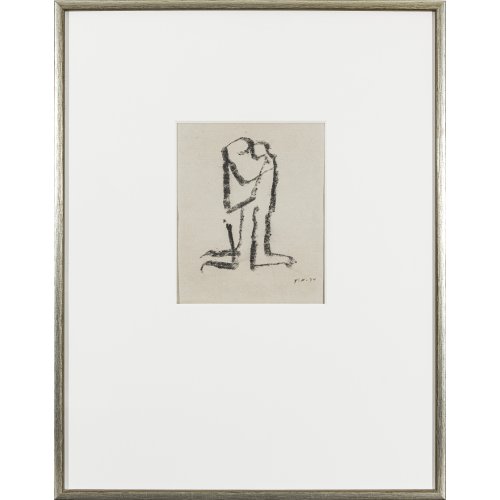 Koenig, Fritz. Knieendes Paar. Kreidezeichnung. 22,5 x 18,5 cm (Passepartoutausschnitt). Monogr., dat. 94.